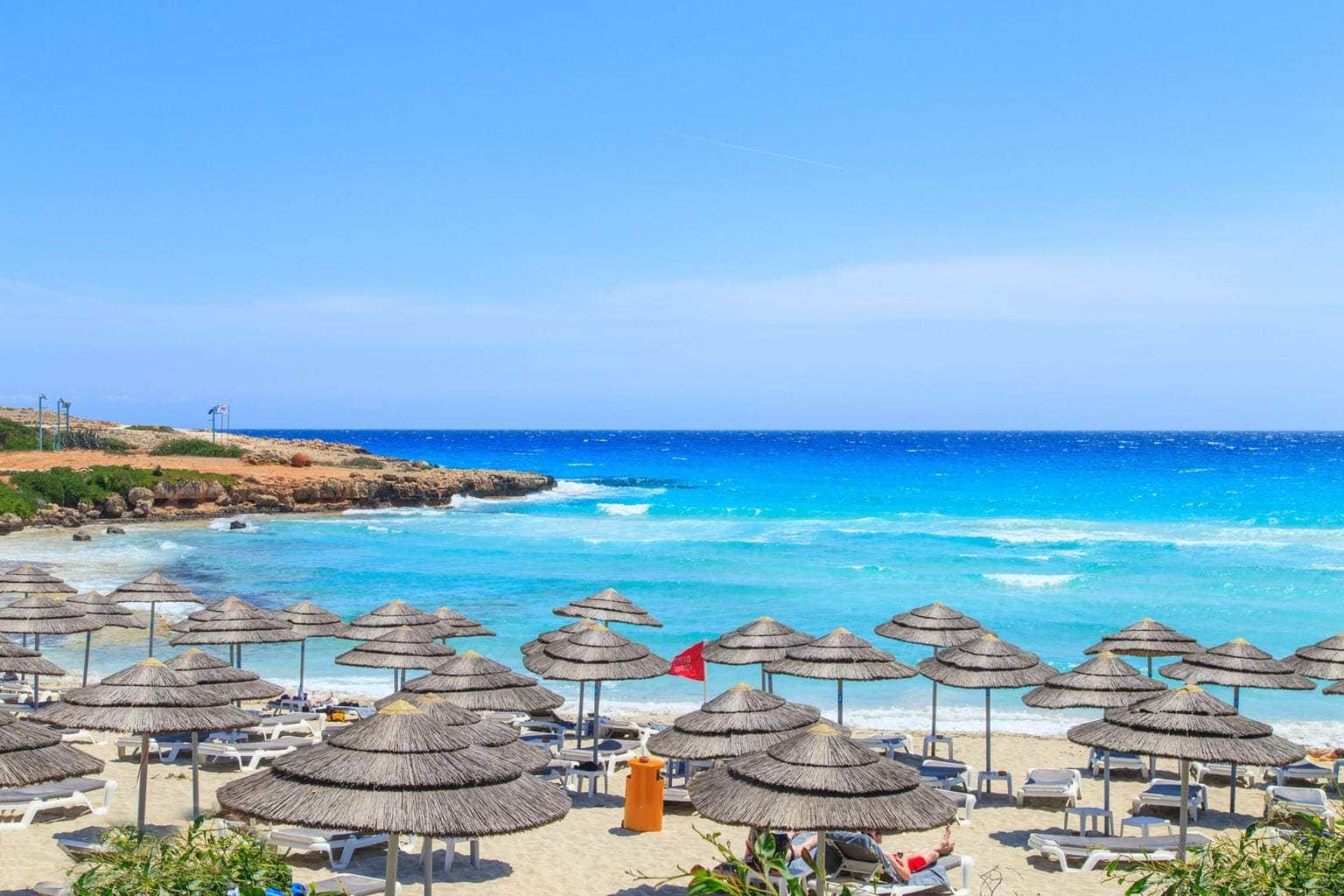 A view of a azzure water and Nissi beach in Aiya Napa, Cyprus