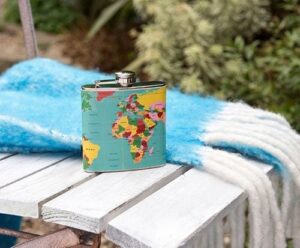 World map hip flask - as featured in my Christmas gift guide featuring gifts for travel lovers