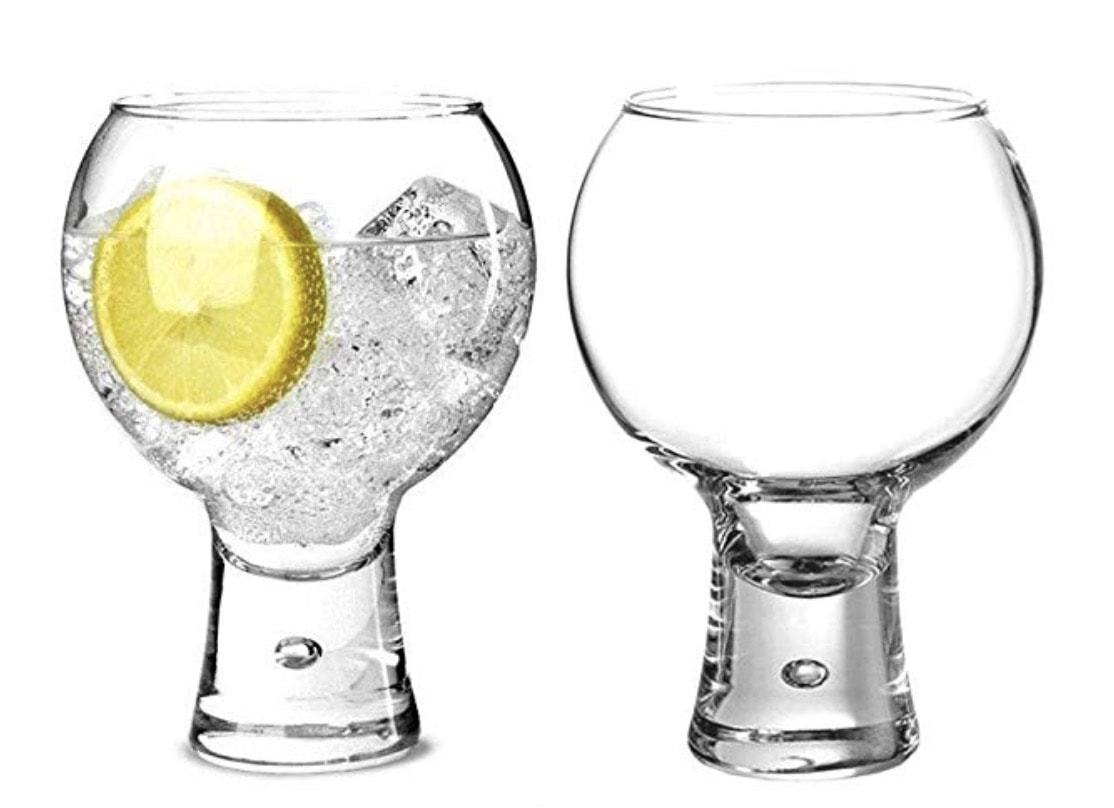 Set of 2 Gin Glasses, Short Stem Bubble Base Glasses 19oz 540ml | Balloon Gin Spanish Copa