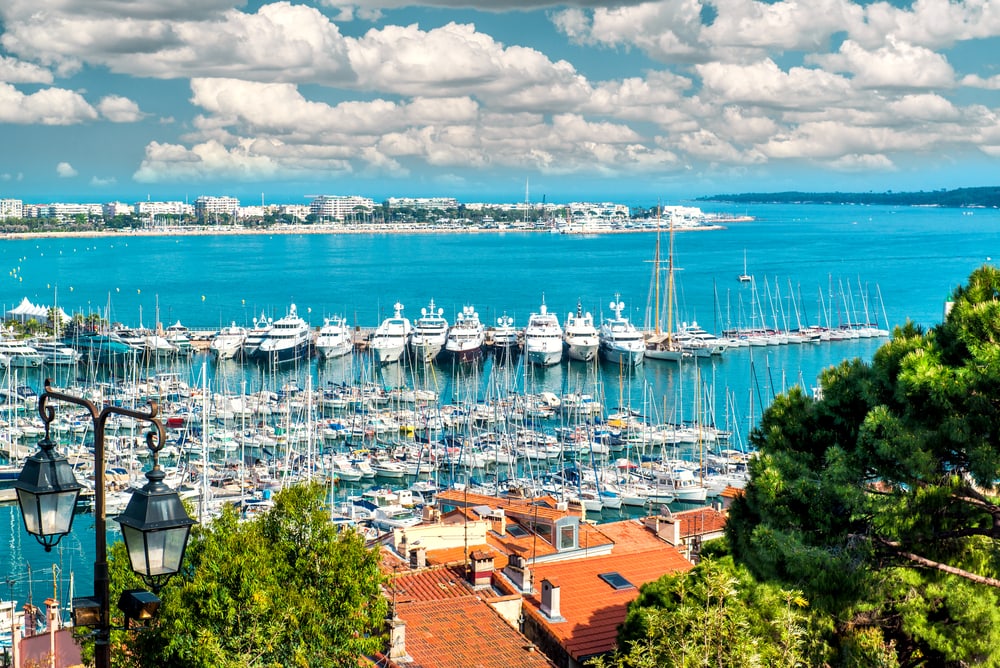 Panoramic view of Le Suquet- the old town, Port Le Vieux and La