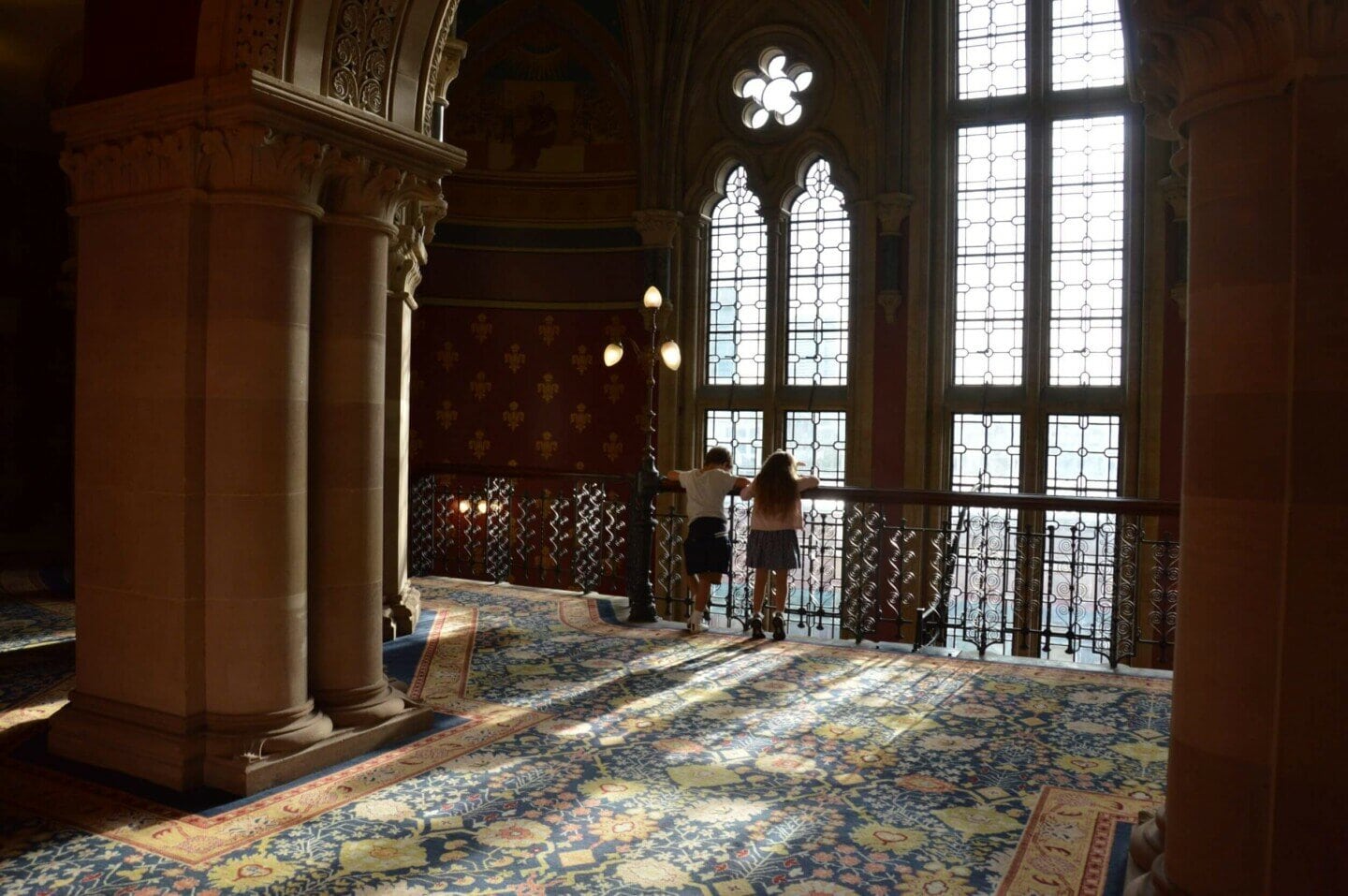 Admiring the grand staircase